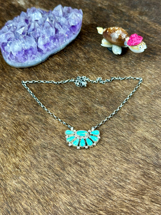 Kingman Turquoise Sterling Silver Half Cluster Necklace