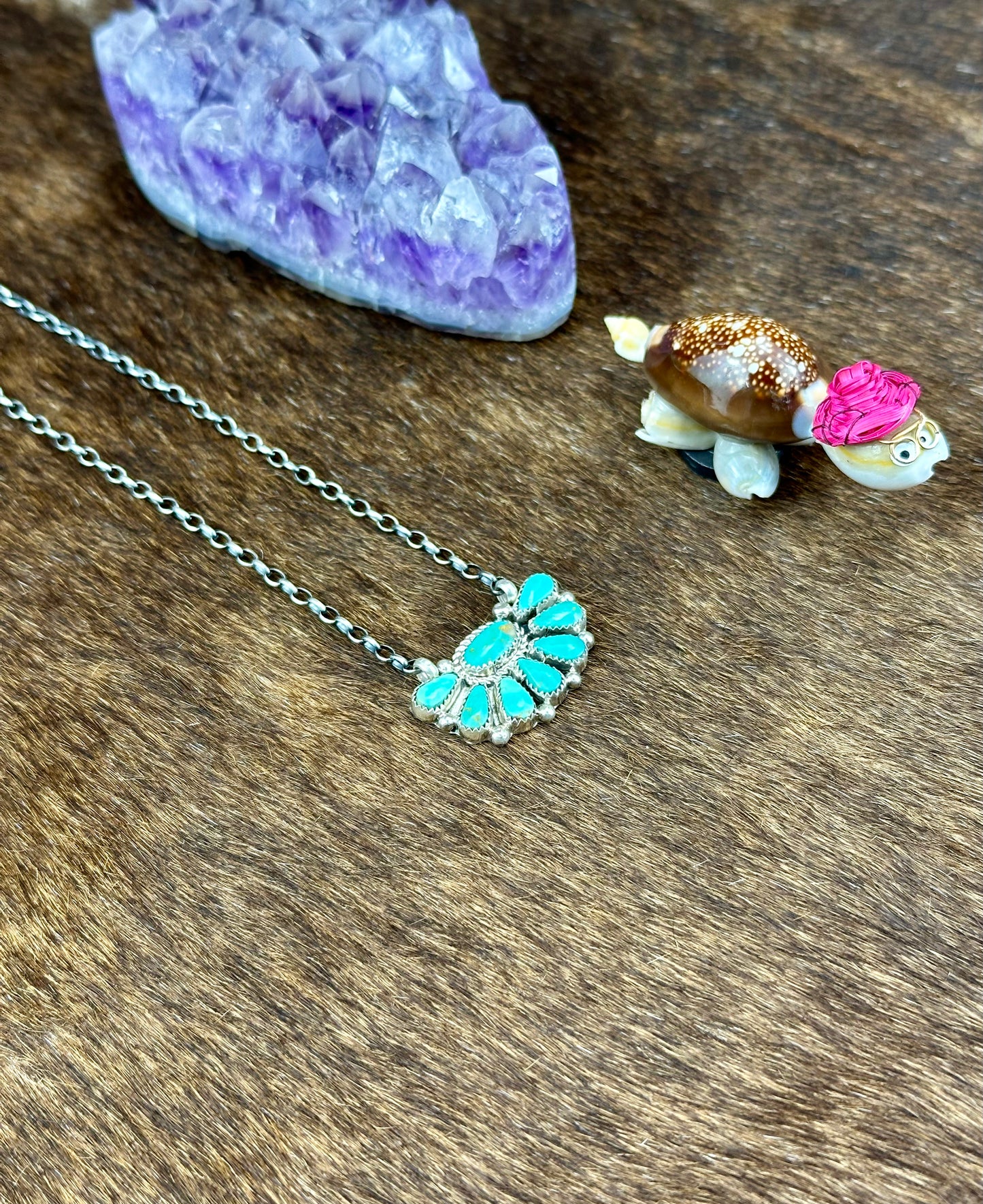 Kingman Turquoise Sterling Silver Half Cluster Necklace