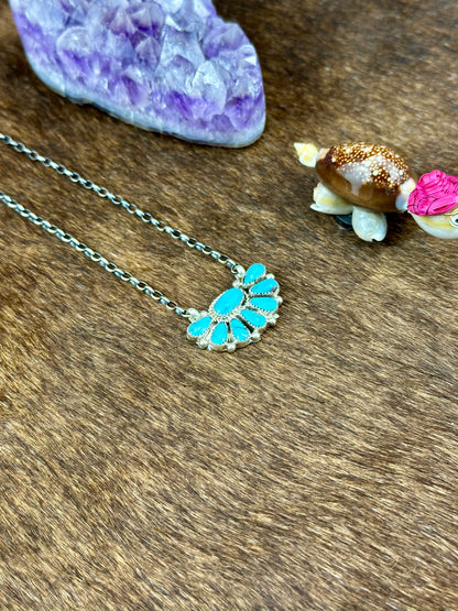 Kingman Turquoise Sterling Silver Half Cluster Necklace