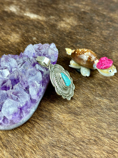 Kingman Turquoise Sterling Silver Stamped Pendant