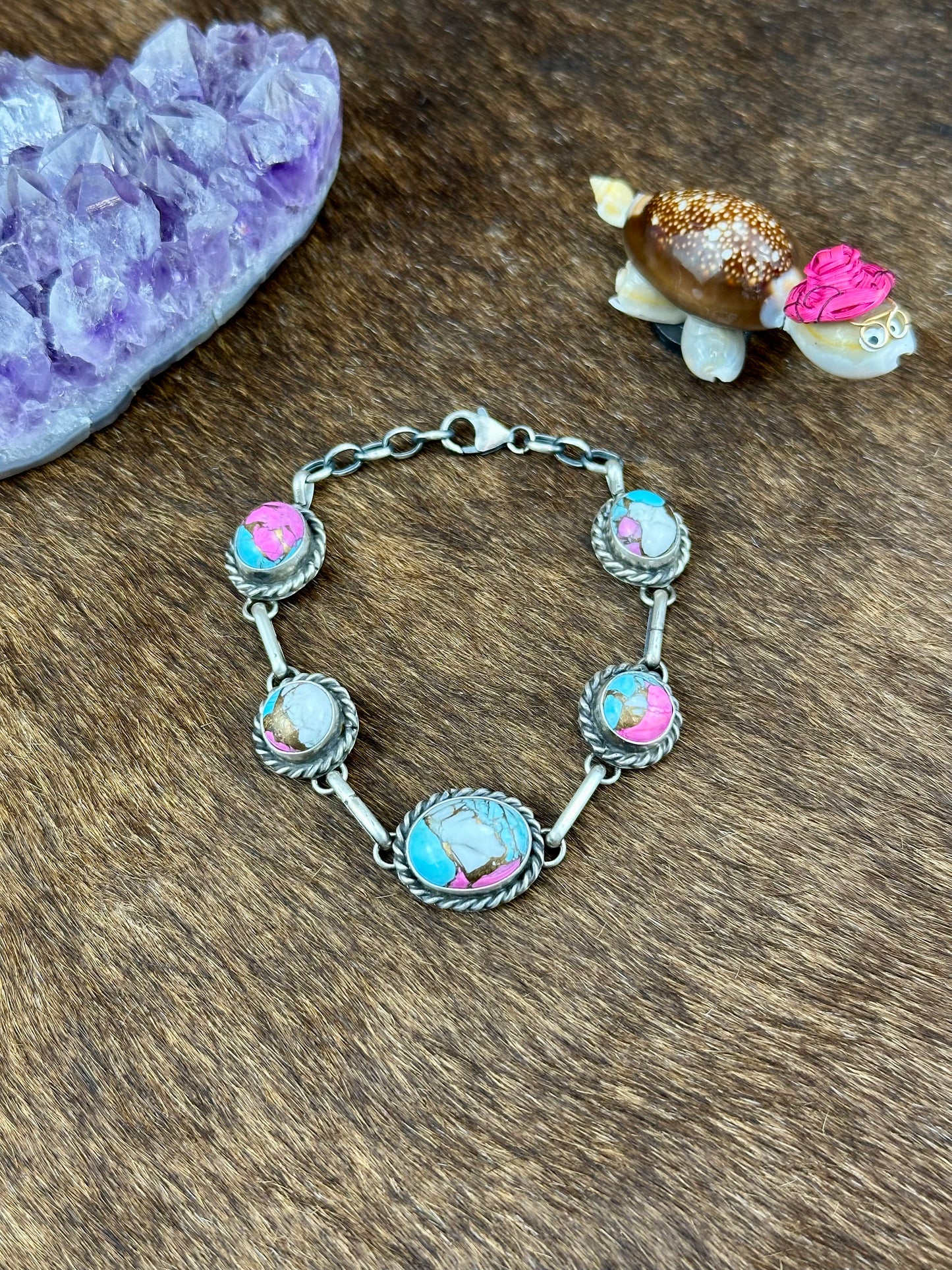 Cotton Candy Sterling Silver 5 Stone Bracelet