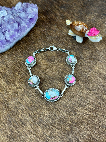 Cotton Candy Sterling Silver 5 Stone Bracelet