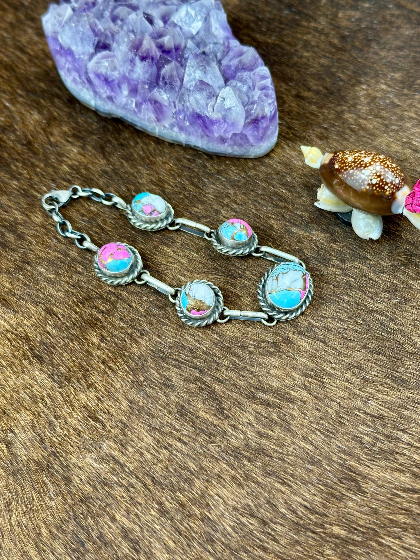 Cotton Candy Sterling Silver 5 Stone Bracelet