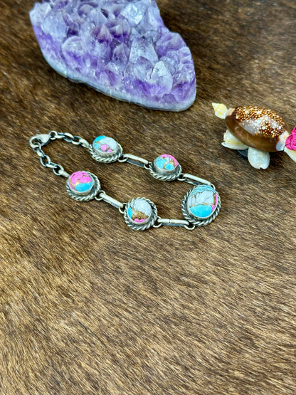 Cotton Candy Sterling Silver 5 Stone Bracelet