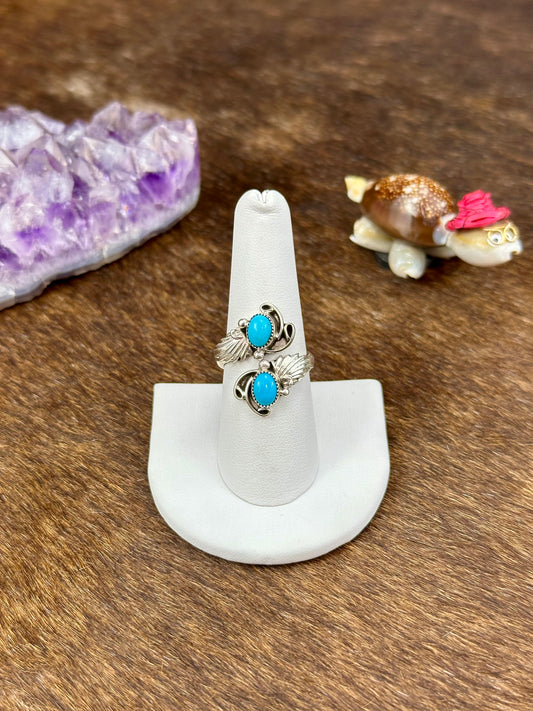 Kingman Turquoise Sterling Silver Two Stone Wing Ring