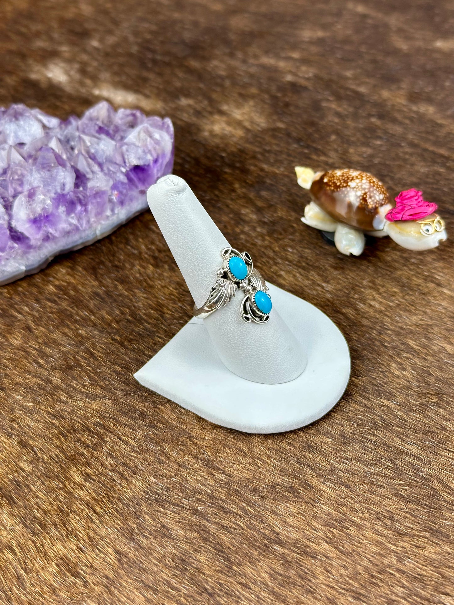 Kingman Turquoise Sterling Silver Two Stone Wing Ring