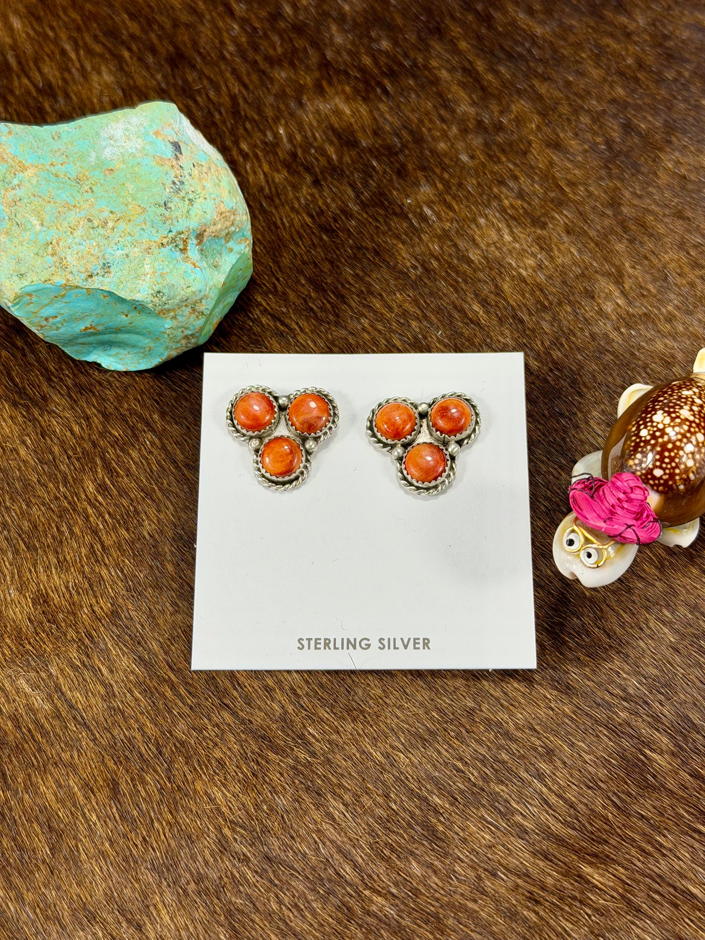 Orange Spiny 3 Stone Earring