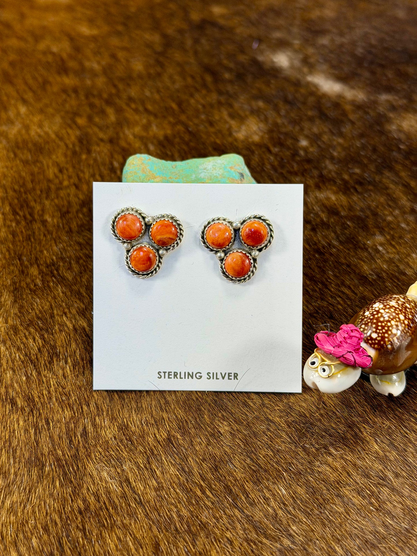 Orange Spiny 3 Stone Earring