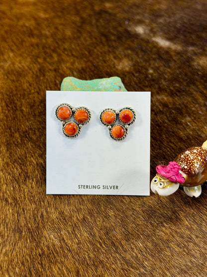 Orange Spiny 3 Stone Earring