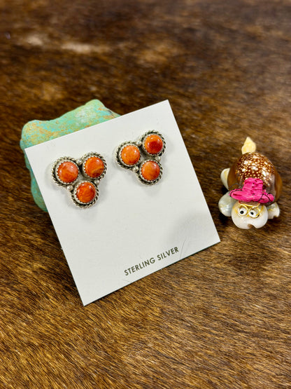 Orange Spiny 3 Stone Earring