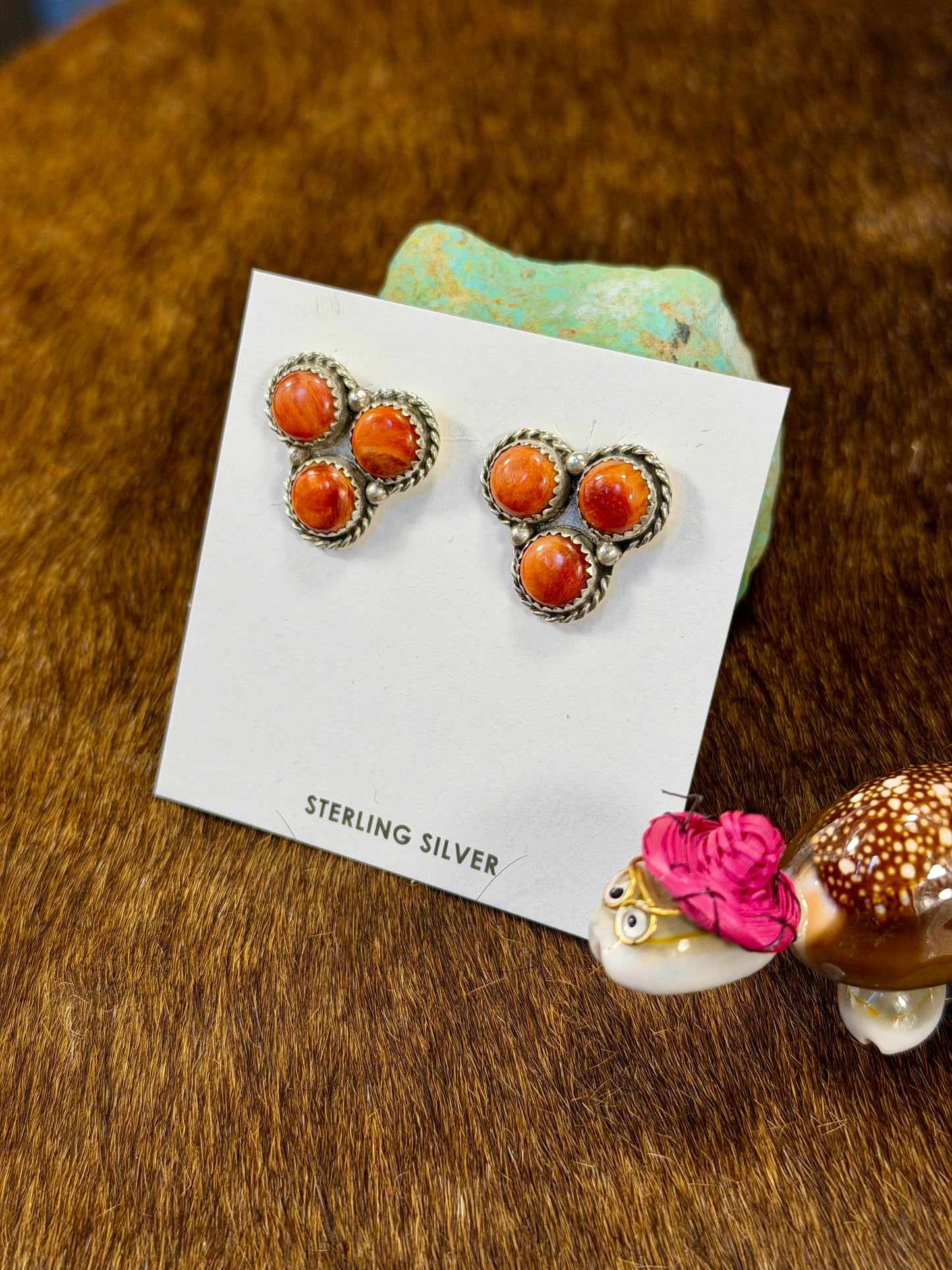Orange Spiny 3 Stone Earring