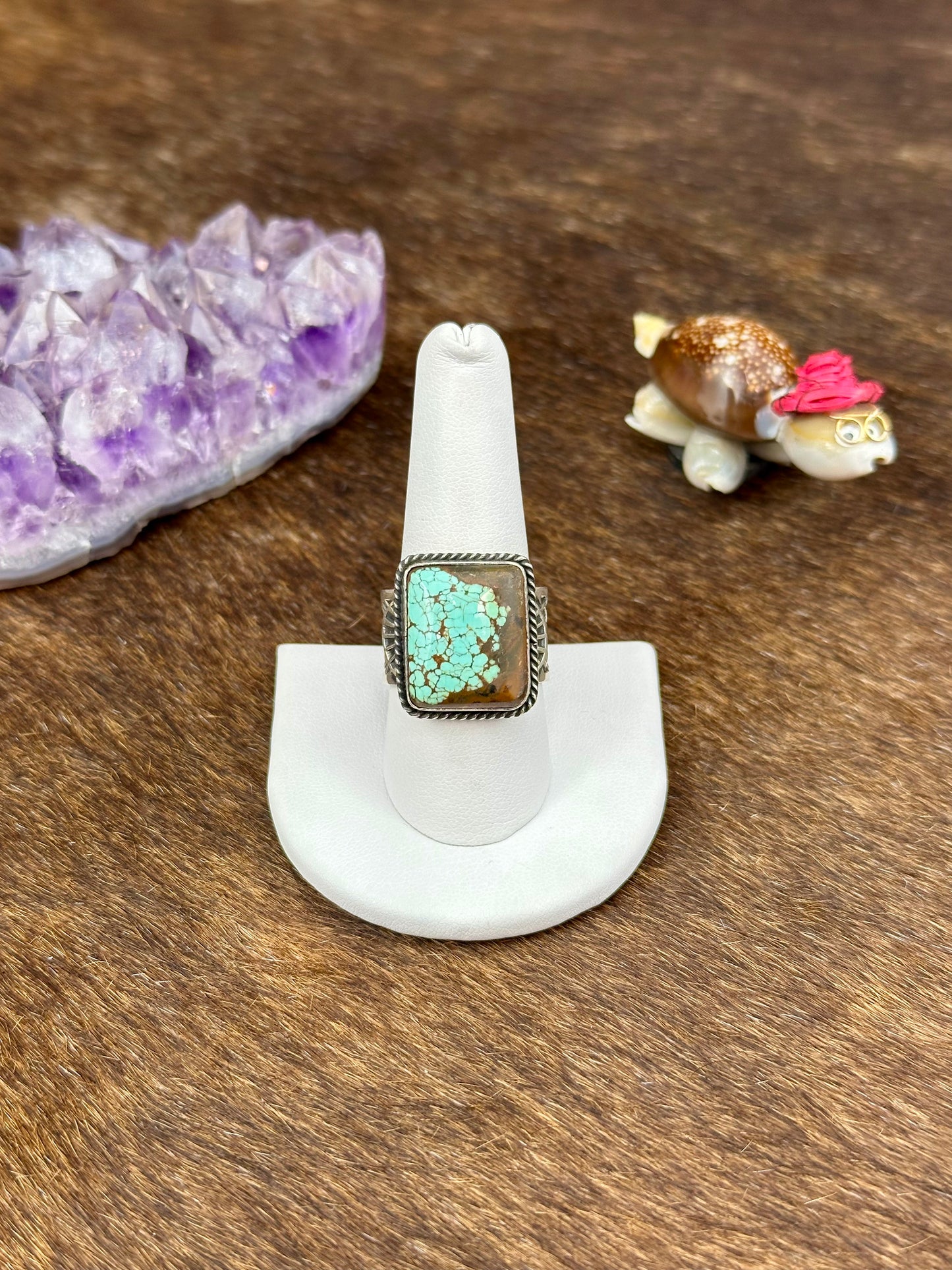#8 Turquoise Sterling Silver Stamped Ring