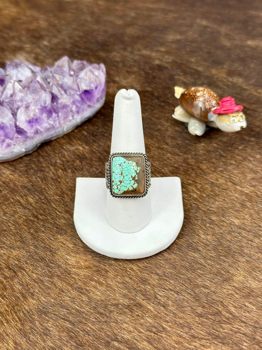 #8 Turquoise Sterling Silver Stamped Ring