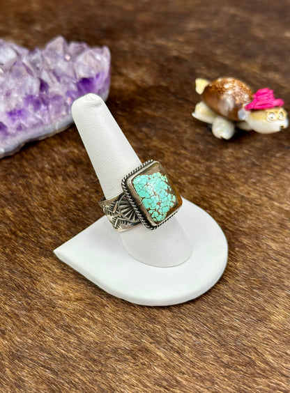 #8 Turquoise Sterling Silver Stamped Ring