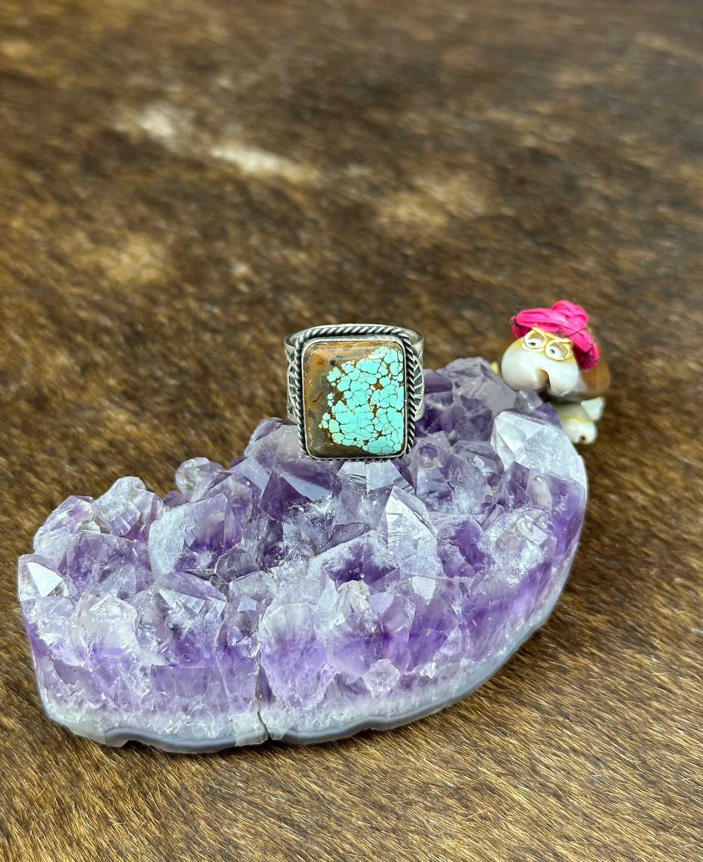 #8 Turquoise Sterling Silver Stamped Ring