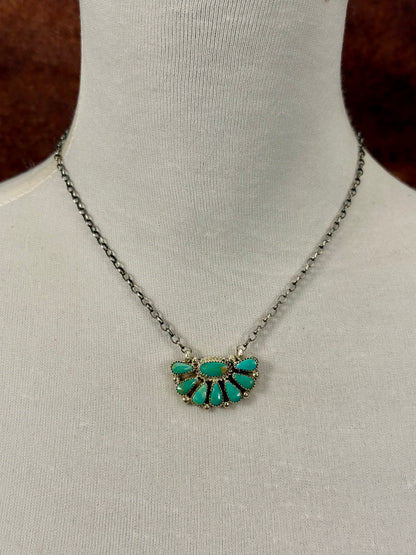 Kingman Turquoise Sterling Silver Half Cluster Necklace