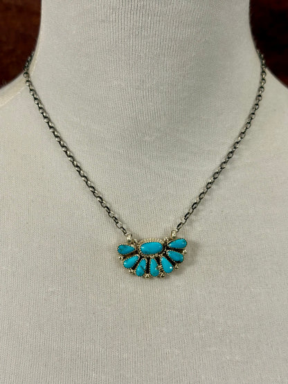 Kingman Turquoise Sterling Silver Half Cluster Necklace