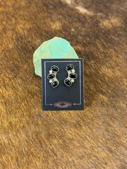 Black Onyx Half Cluster Earring