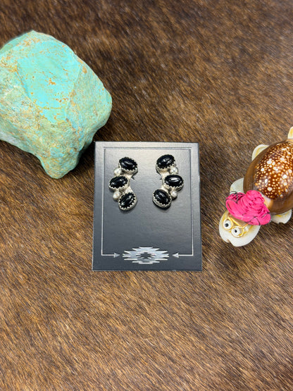 Black Onyx Half Cluster Earring