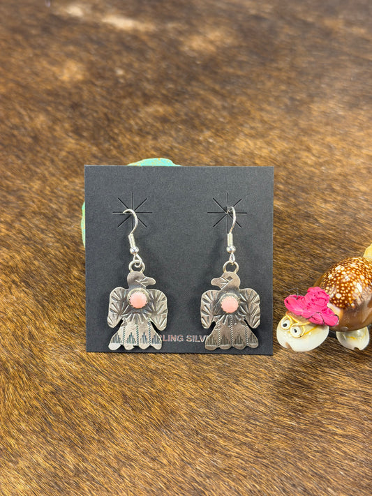 Single Stone Thunder Bird Pink Conch Earring