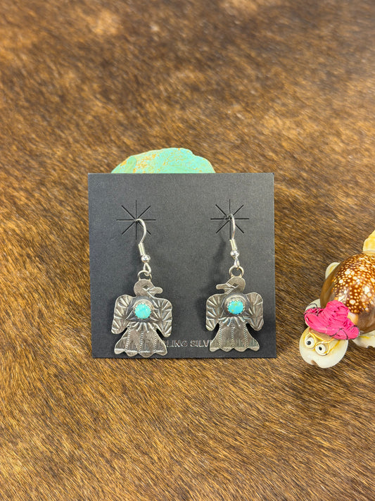 Single Stone Thunder Bird Kingman Turquoise Earring