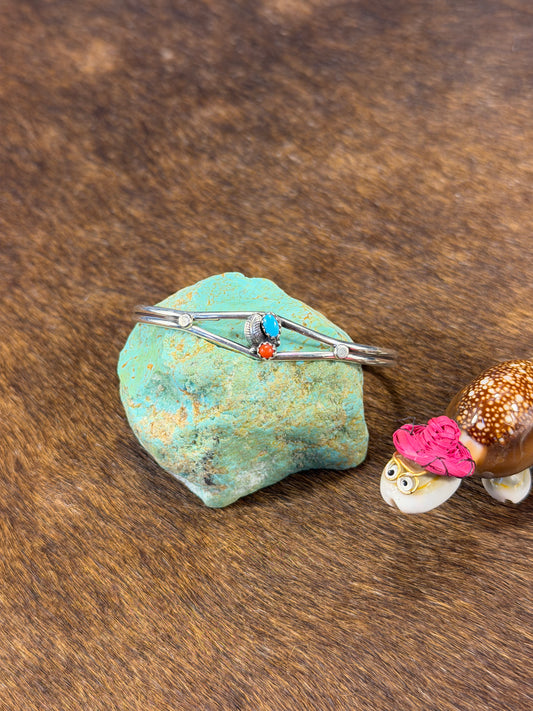 2 Stone Kingman Turquoise and Spiny Feather Breaclet