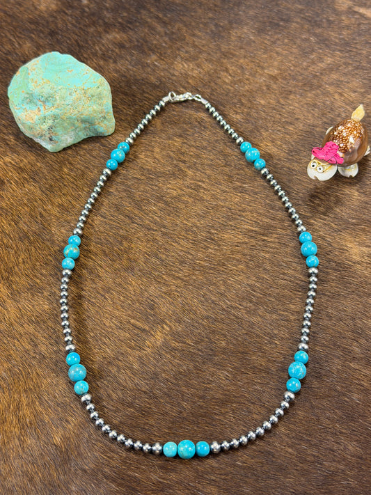 4-8mm Sterling Silver and Turquoise Necklace
