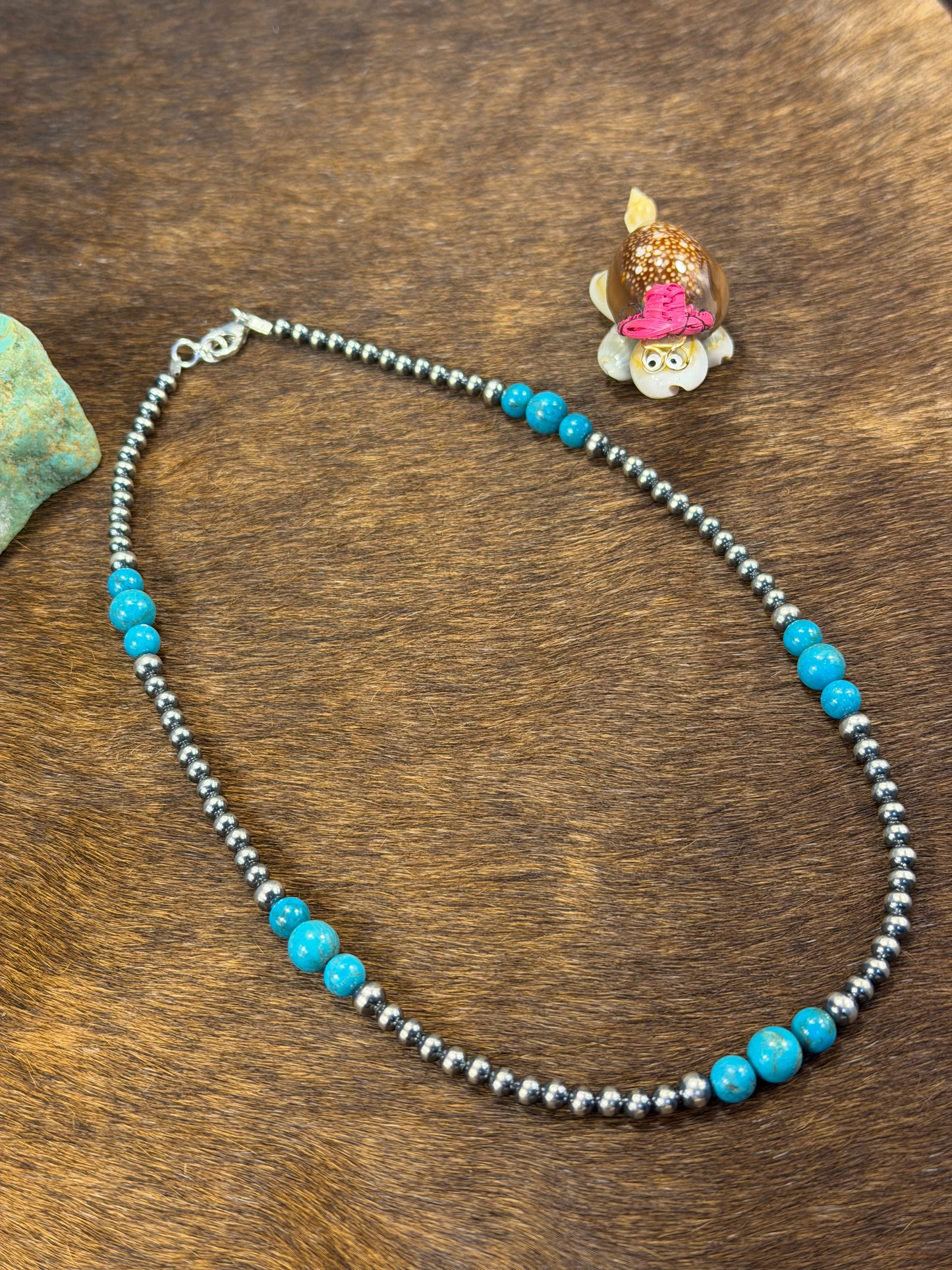 4-8mm Sterling Silver and Turquoise Necklace