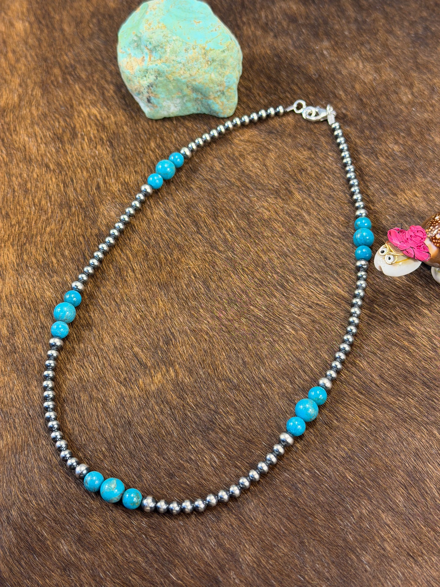 4-8mm Sterling Silver and Turquoise Necklace