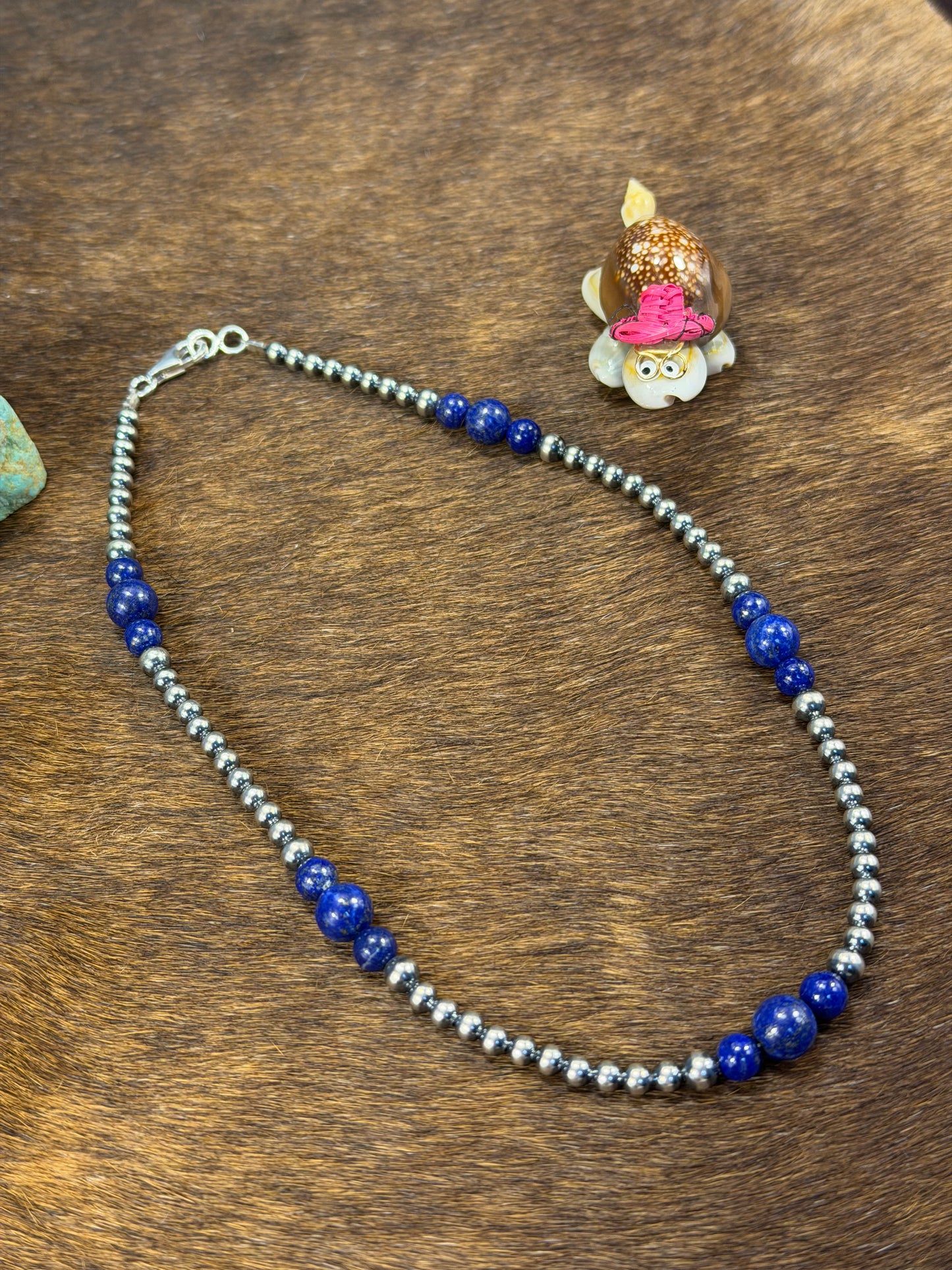 4-8mm Sterling Silver and Lapis Necklace