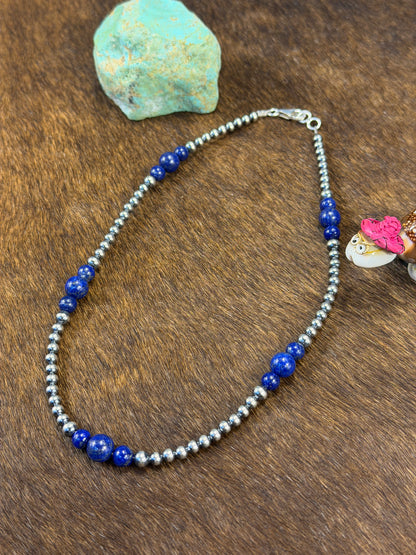 4-8mm Sterling Silver and Lapis Necklace