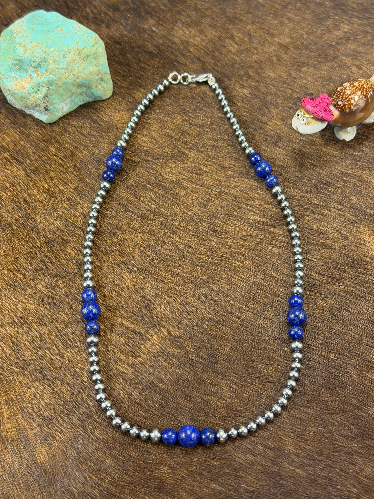 4-8mm Sterling Silver and Lapis Necklace