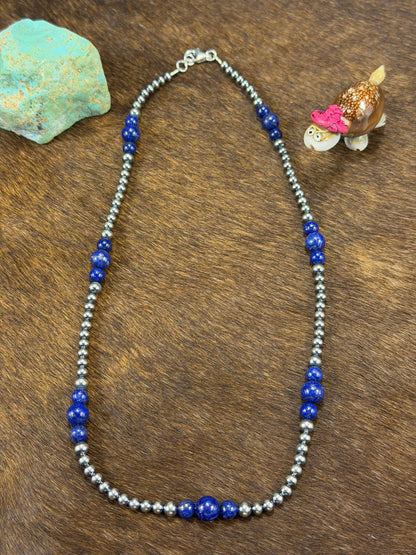 4-8mm Sterling Silver and Lapis Necklace