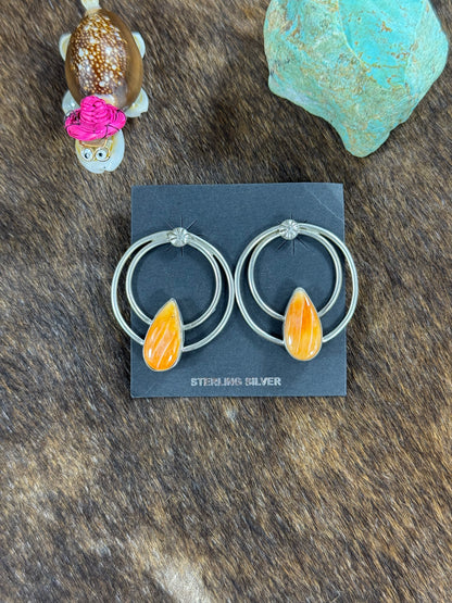 Orange Spiny Hoop Earring