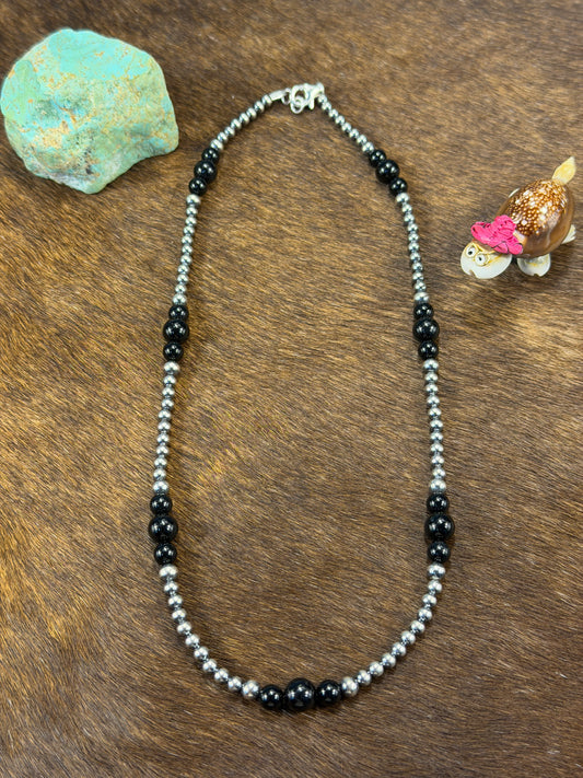4-8mm Sterling Silver and Black Onyx Necklace