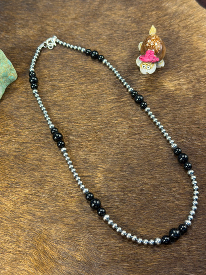 4-8mm Sterling Silver and Black Onyx Necklace