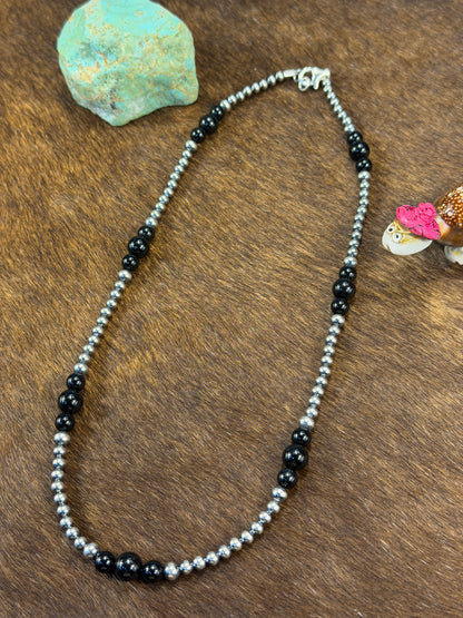 4-8mm Sterling Silver and Black Onyx Necklace