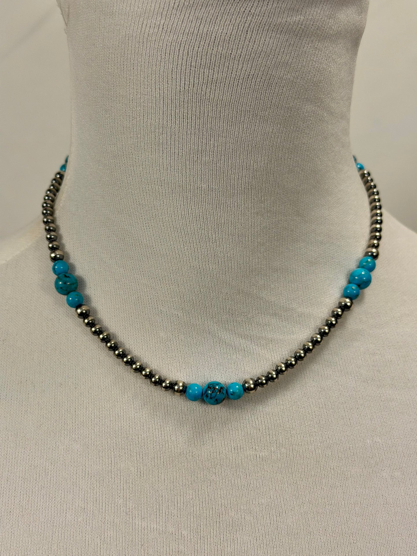 4-8mm Sterling Silver and Turquoise Necklace