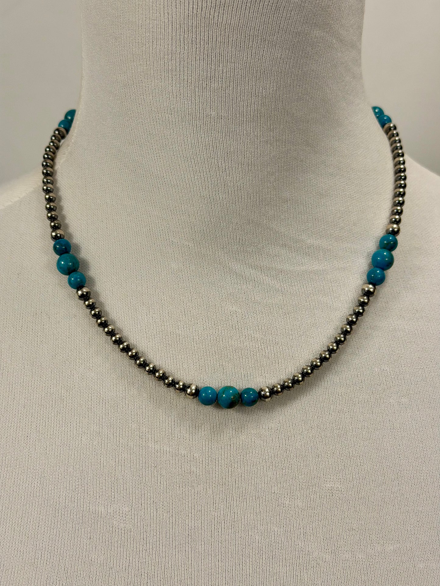 4-8mm Sterling Silver and Turquoise Necklace