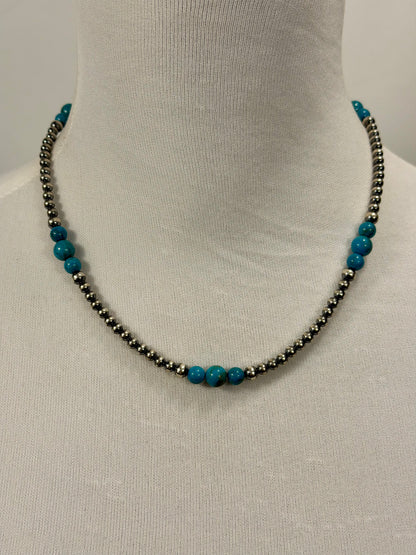 4-8mm Sterling Silver and Turquoise Necklace