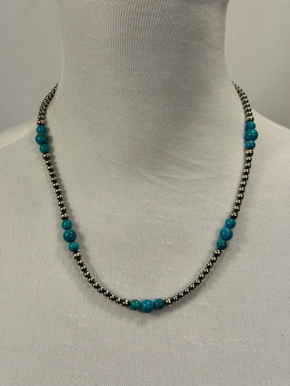 4-8mm Sterling Silver and Turquoise Necklace
