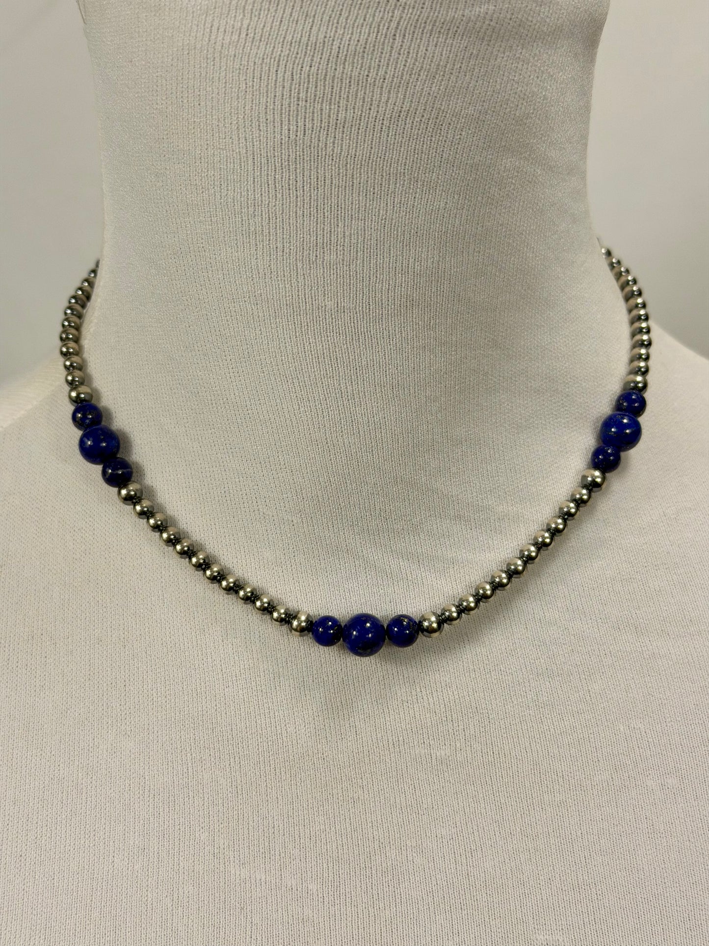 4-8mm Sterling Silver and Lapis Necklace
