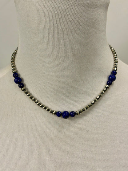 4-8mm Sterling Silver and Lapis Necklace