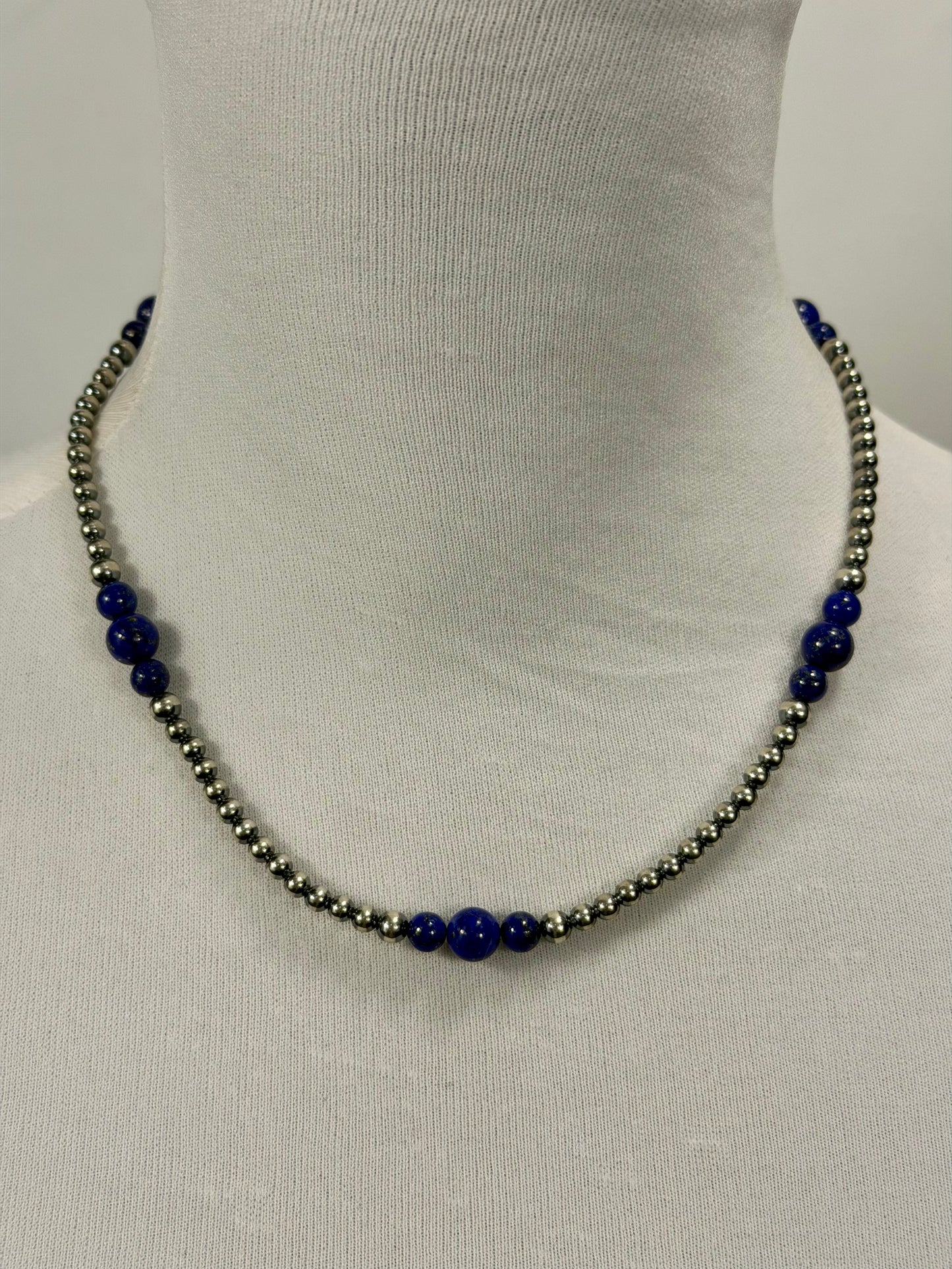 4-8mm Sterling Silver and Lapis Necklace