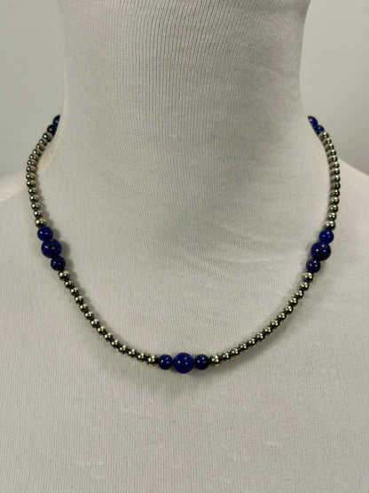 4-8mm Sterling Silver and Lapis Necklace