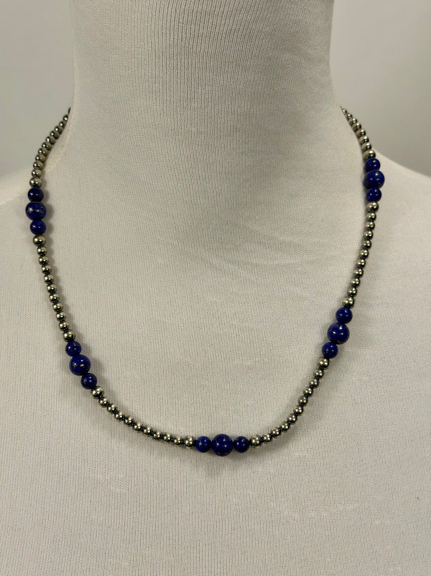 4-8mm Sterling Silver and Lapis Necklace