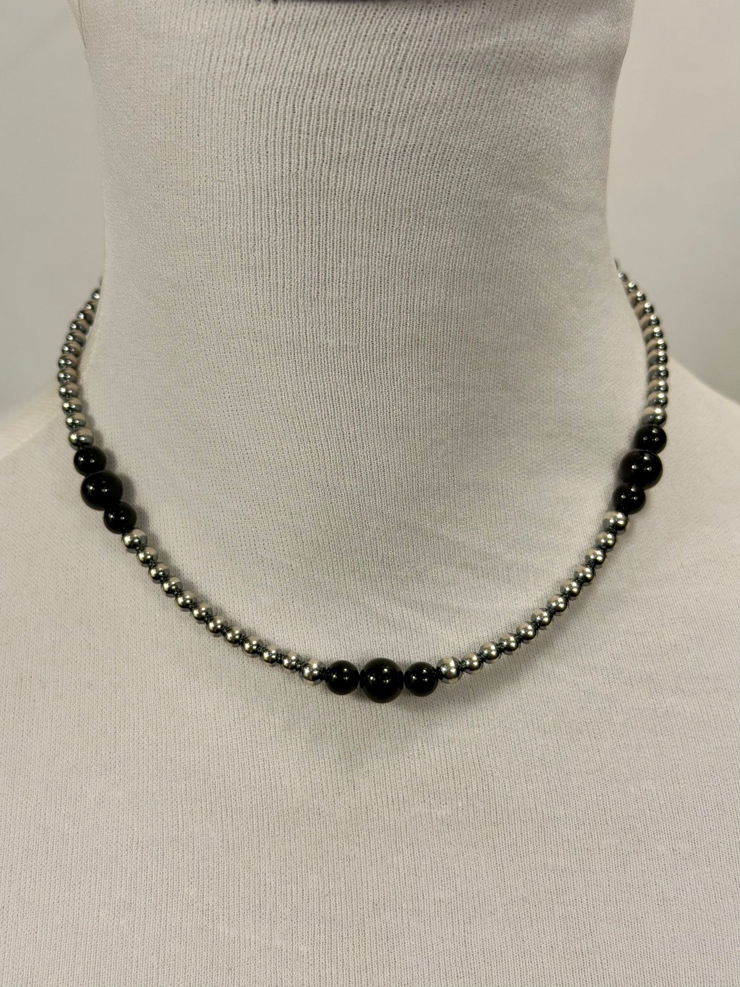 4-8mm Sterling Silver and Black Onyx Necklace
