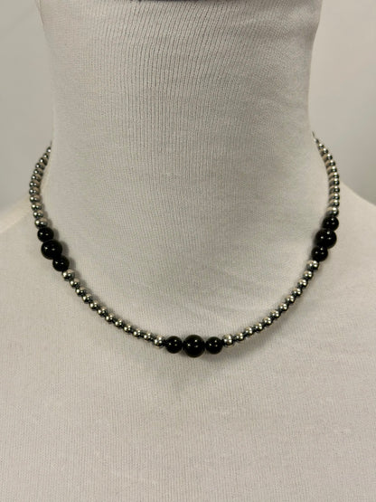 4-8mm Sterling Silver and Black Onyx Necklace