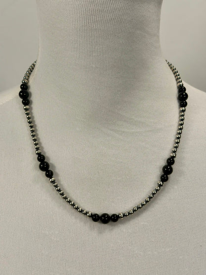 4-8mm Sterling Silver and Black Onyx Necklace
