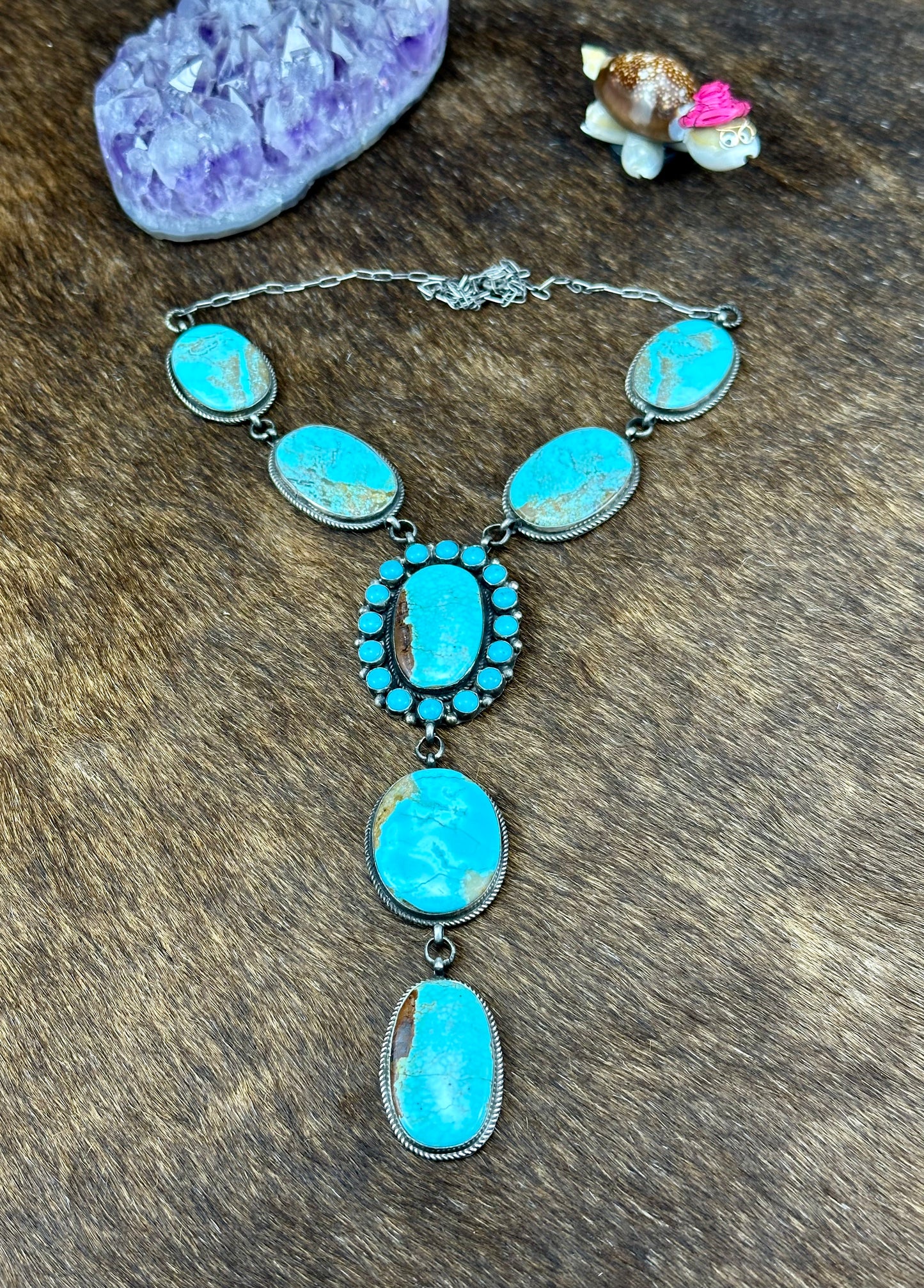 Kingman Turquoise Sterling Silver Cluster Necklace